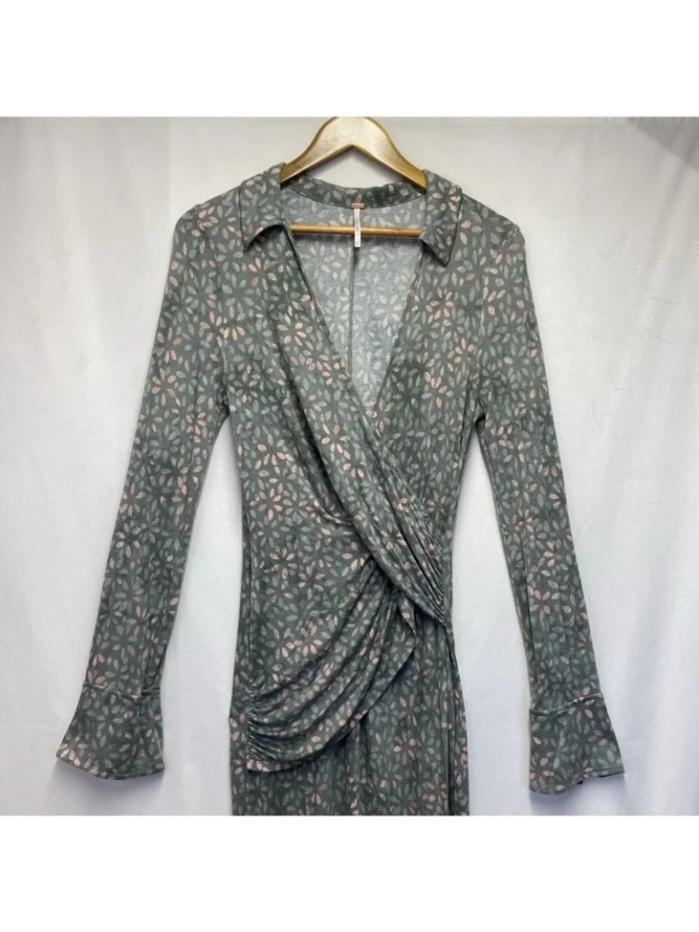 Free People Shayla Wrap Midi Dress Women Medium Mint Multicolor Deep V-Neckline